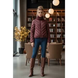 Sipos New York Burgundy Chevron Down Puffer Jacket Size M NWT Preppy Luxury